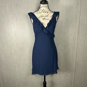 Navy Ruffled V-Neck Slip Dress Size Medium